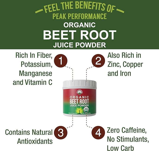 Organic Beet Root Powder - Ultra High Purity Super Food Beets Juice Powder. 100% Pure Nitric Oxide Boosting Beetroot Supplement. Keto, Paleo, Vegan Reds Superfood Rich in Polyphenols
