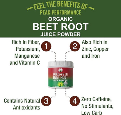 Organic Beet Root Powder - Ultra High Purity Super Food Beets Juice Powder. 100% Pure Nitric Oxide Boosting Beetroot Supplement. Keto, Paleo, Vegan Reds Superfood Rich in Polyphenols