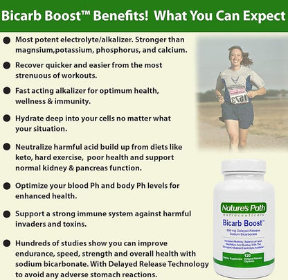 Sodium Bicarbonate 650 mg Tablets - Strongest Alkaline Tablets - Electrolyte Supplement & Keto Electrolyte Pills, Salt Tablets Hydration & Rehydration, Endurance, Stamina: 120 Capsules
