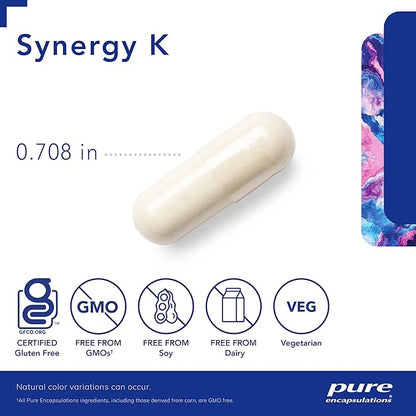 Pure Encapsulations Synergy K - with Vitamin K1, K2 & D3 - Supports Bones, Blood Vessels, Vascular Elasticity & Calcium Utilization* - Includes Cholecalciferol - Gluten Free & Non-GMO - 120 Capsules