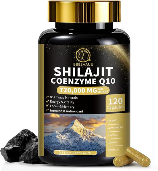 Shilajit Capsules with Sea Moss & Ashwagandha for Men & Women,12 in 1 Himalayan Shilajit Supplements with Coenzyme Q10, Fulvic Acid & Humic Acid, Lion's Mane, Energy & Immune Support , 120 Count