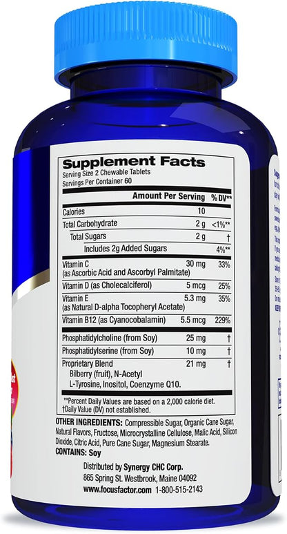 Focus Factor Kids Extra Strength Daily Chewable for Brain Health Support, 120 Count – Vitamins - Quality Formula – Gluten & Dairy Free Supplements for Children – No Artificial Sweetener
