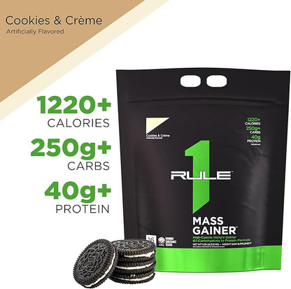 Rule 1 R1 Mass Gainer, Cookies & Creme - 11.29 Pounds - 40g of All-Whey Protein with 6:1 Carb-to-Protein Ratio - 16 Servings