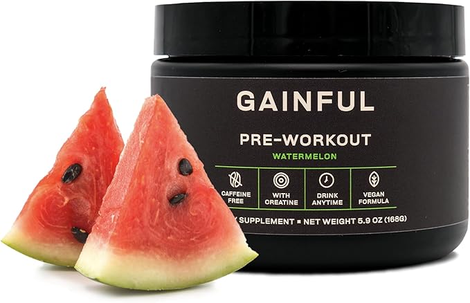 Gainful Pre Workout Powder, Caffeine Free with Creatine, L Citrulline, Beta Alanine, BCAA's, Energy & Muscle Support, Watermelon, 14 Servings