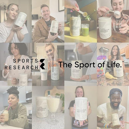 Sports Research Collagen Peptides - Hydrolyzed Type 1 & 3 Collagen Powder Protein Supplement for Healthy Skin, Nails, & Joints - Easy Mixing Vital Nutrients & Proteins, Collagen for Women & Men