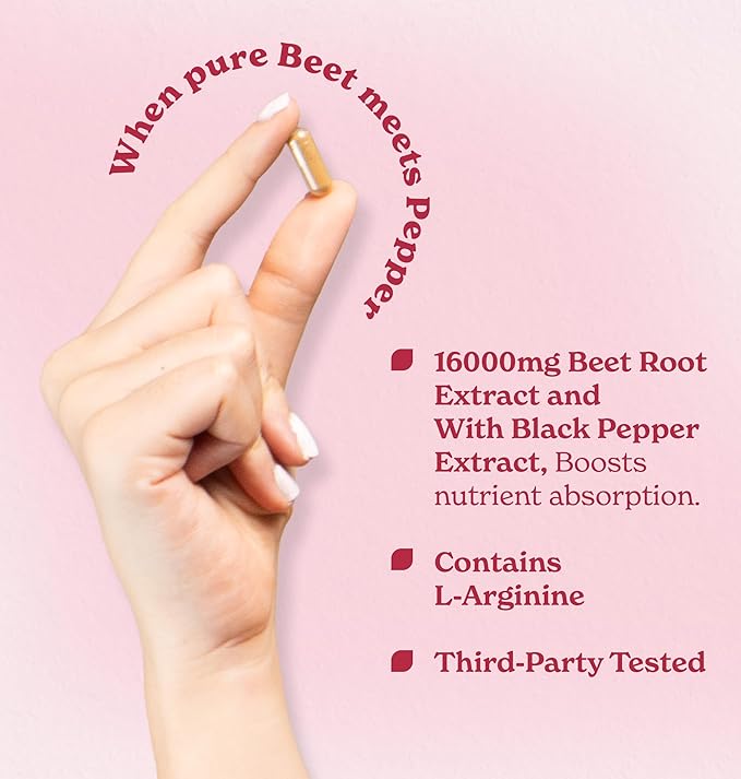 Beet Root Powder Capsules (120 Capsules)| Nitric Oxide Booster with L- Arginine|100% Natural Beetroot Supplement| Enhances Muscle Recovery & Boosts Stamina| 16000mg 20:1 Extract