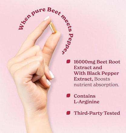 Beet Root Powder Capsules (120 Capsules)| Nitric Oxide Booster with L- Arginine|100% Natural Beetroot Supplement| Enhances Muscle Recovery & Boosts Stamina| 16000mg 20:1 Extract