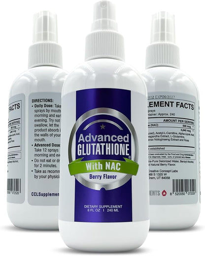 CCL Advanced Glutathione Spray & NAC Supplement, Liquid Glutathione Sublingual, N-Acetyl-cysteine Antioxidant Spray Supports Immune Health - Fresh Flavor, Non-GMO, Vegan, Gluten-Free (240 Servings)