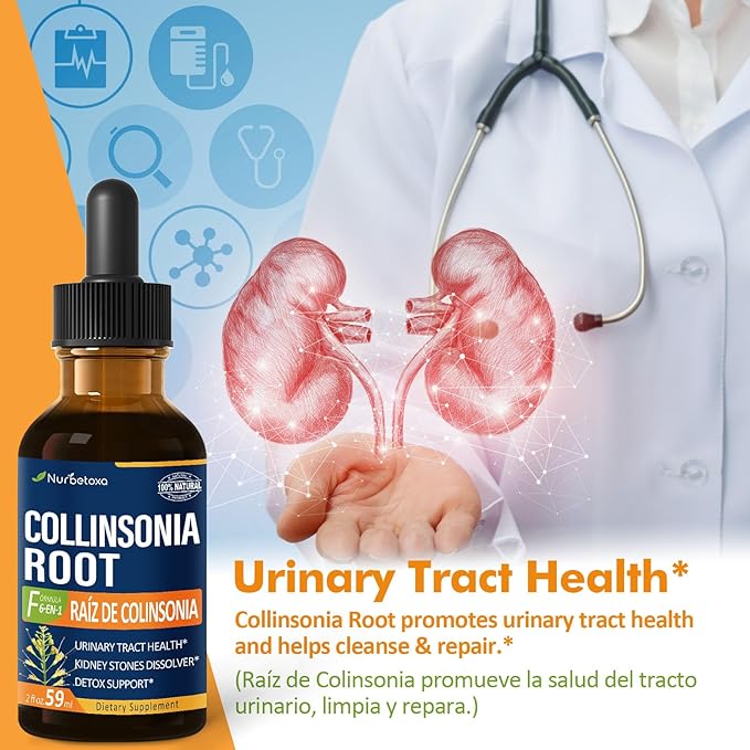 Collinsonia (Stone Root) Drops for Urinary Tract Health, Natural Herbal Formula Supplement w/Stone Breaker Chanca Piedra Extract Support Kidney Stones Dissolver & Detox Cleanse. 2oz