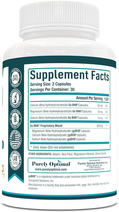 Purely Optimal Keto BHB Capsules - Appetite Blocker Supplement - Exogenous Ketones to Support Ketosis, Fat Loss & Energy, 60 Capsules - Supports Low-Carb Lifestyles