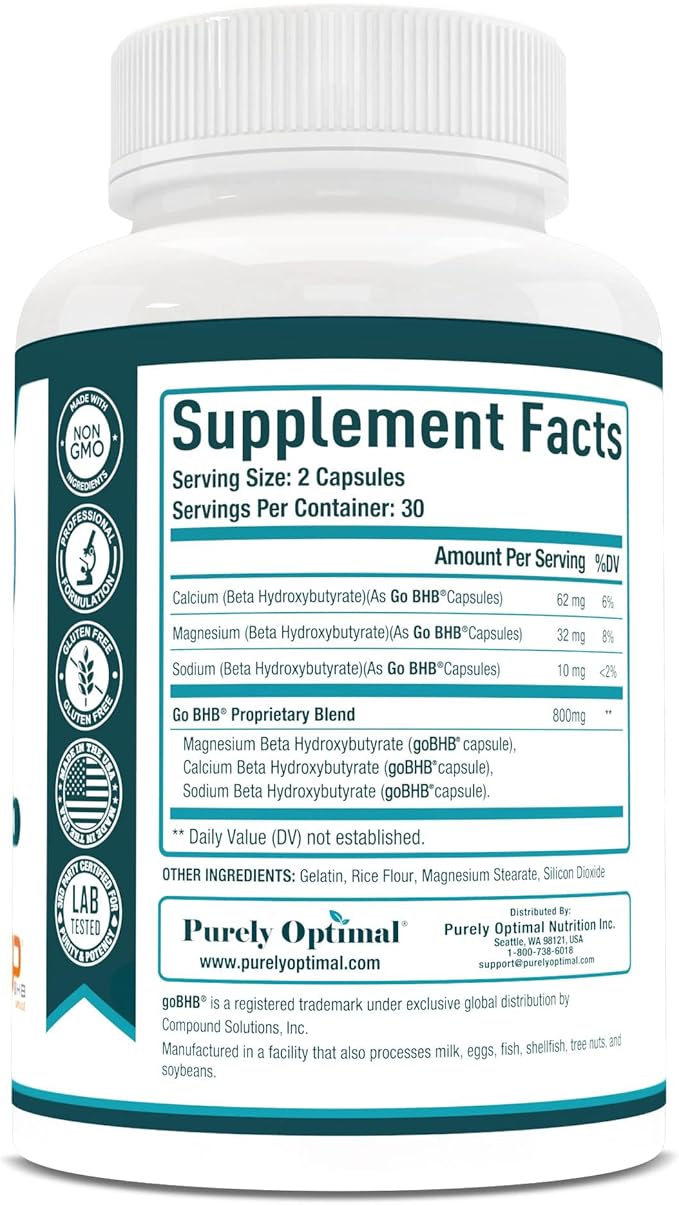 Purely Optimal Keto BHB Capsules - Appetite Blocker Supplement - Exogenous Ketones to Support Ketosis, Fat Loss & Energy, 60 Capsules - Supports Low-Carb Lifestyles