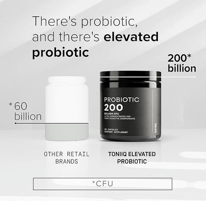 Toniiq 200 Billion CFU Probiotic Supplement 30 Verified Third-Party Tested Strains - Fully Shelf-Stable Probiotics Formula with Prebiotic Blend - Extended Release Capsules