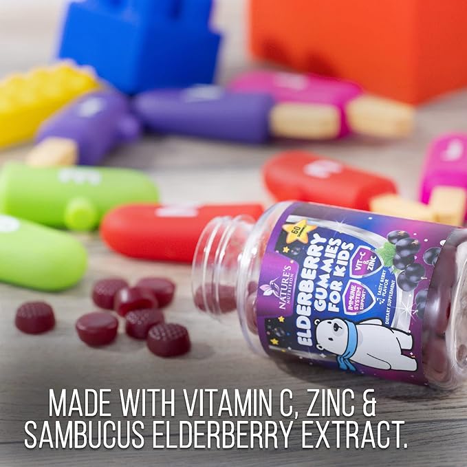 Sambucus Elderberry Immune Gummies for Kids with Vitamin C, Zinc & Elderberry, Daily Childrens Immune Support Vitamins Gummy Children Ages 4 Up, Natures Supplement, Non-GMO, Berry Flavor, 60 Gummies