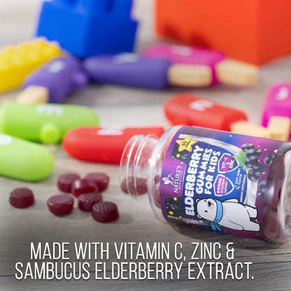 Sambucus Elderberry Immune Gummies for Kids with Vitamin C, Zinc & Elderberry, Daily Childrens Immune Support Vitamins Gummy Children Ages 4 Up, Natures Supplement, Non-GMO, Berry Flavor, 60 Gummies