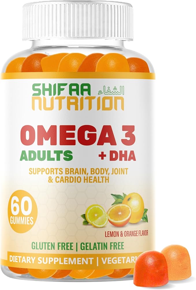 Vegan Omega 3 Gummies for Adults | No Fish Oil Burps | 60 Gummies | Plant Based w/Chia Oil, Algae | Omega 3 6 9 w/DHA, Vitamin C | for Brain, Cardiovascular & Immune Support Halal