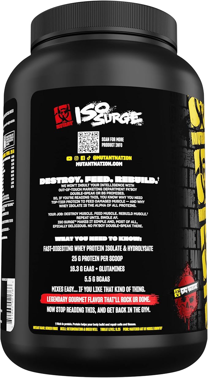 Mutant ISO Surge Whey Protein Isolate Powder Acts Fast to Help Recover, Build Muscle, Bulk and Strength, 1.6 lb - Strawberry Milkshake