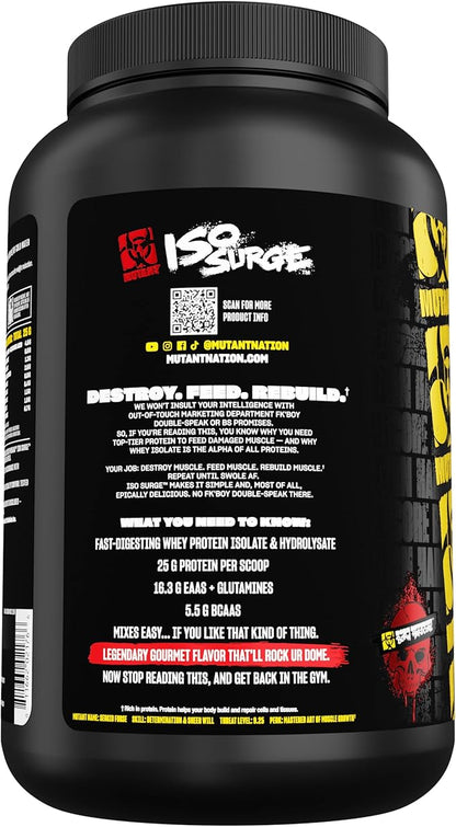 Mutant ISO Surge Whey Protein Isolate Powder Acts Fast to Help Recover, Build Muscle, Bulk and Strength, 1.6 lb - Strawberry Milkshake