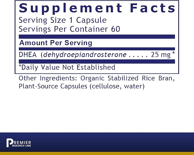 Premier Research Labs Premier DHEA - DHEA Supplement for Women & Men, Pure DHEA 25mg, Hormone Support for Healthy Aging, Wild Yam DHEA, Vegan Friendly - 60 Vegetarian Capsules