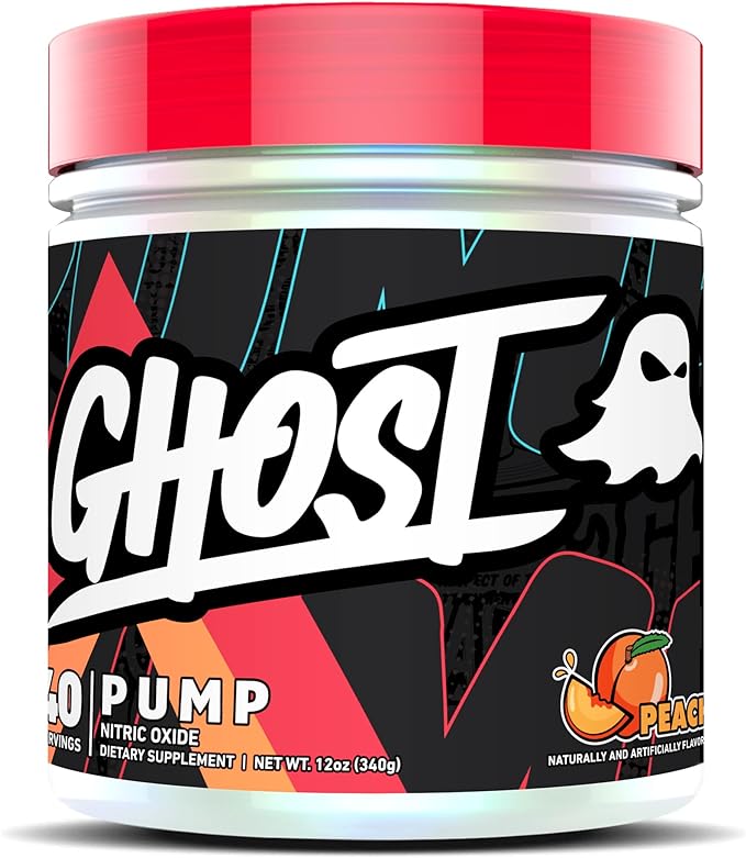 GHOST Pump Nitric Oxide Powder, Peach - 40 Servings - Sugar-Free & Stim-Free Pre-Workout Supplements - L-Citrulline, Arginine Nitrate & L-Glutathione - Soy & Gluten-Free, Vegan