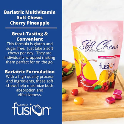 Bariatric Fusion Bariatric Multivitamin Chewable Soft Chew | Cherry Pineapple Flavor | Chewy Bariatric Vitamins for Post Bariatric Surgery Patients | 60 Count | 1 Month Supply