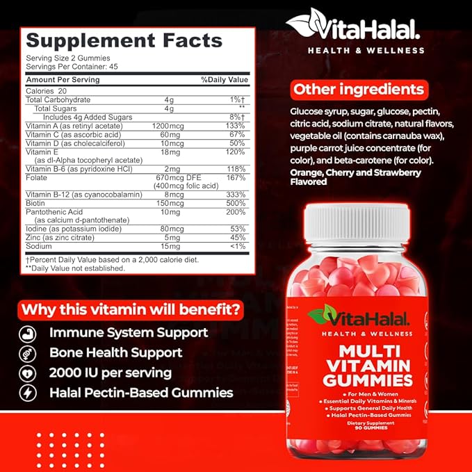 Multivitamin Gummies Daily Adult Gummy Vitamins for Men & Women - 90 Gummies - Nutritional Support with 13 Essential Vitamins and Minerals Made in USA