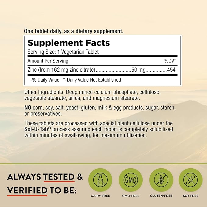 Mt. Angel Vitamins - Zinc Citrate 50mg - Zinc 50 mg Citrate Chelate - Natural Zinc Supplements Made in USA - 60 Vegetarian Tablets