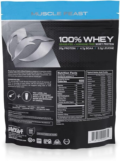 Muscle Feast 100% Grass-Fed Whey Protein, Pastured Raised Hormone Free All Natural, Unflavored, 2lb