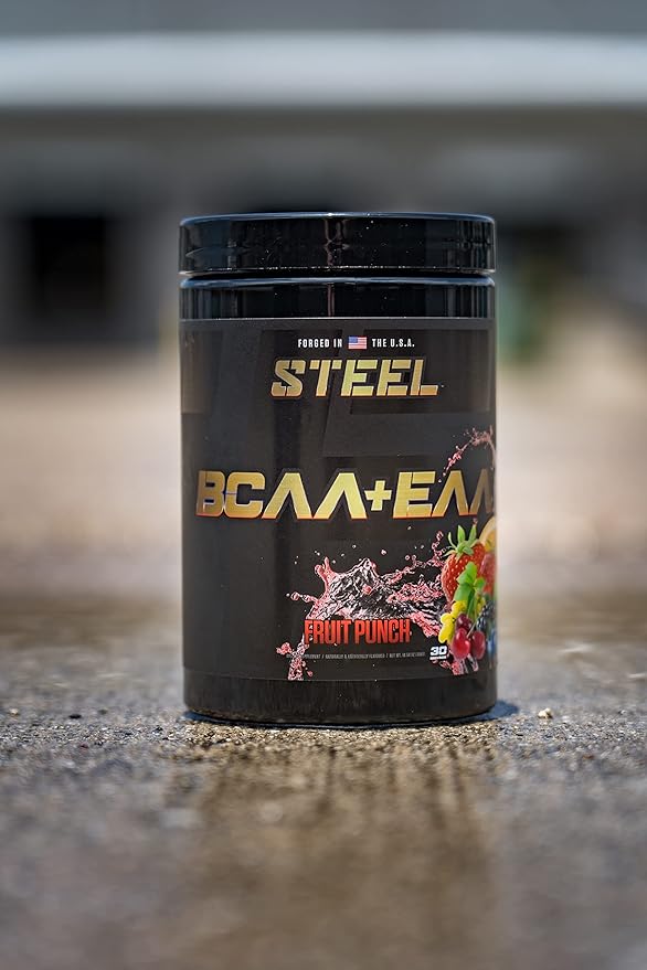 Steel Supplements | High Performance BCAA EAA Powder | Promotes Lean Muscle Growth and Workout Endurance | 2:1:1 Ratio to Recover Muscle Faster 30 Servings. (Fruit Punch)