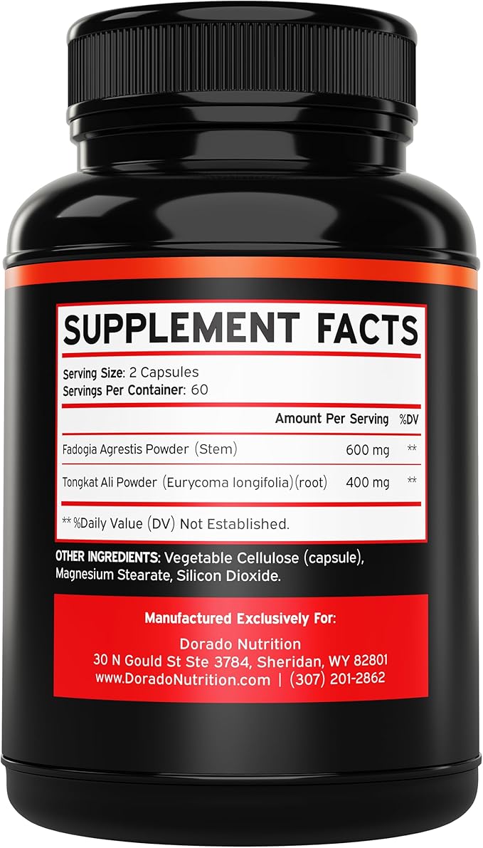 Fadogia Agrestis and Tongkat Ali Supplement Performance Blend - (120 Capsules) - [Maximum Strength] - Strength, Drive, Athletic Performance & Muscle Mass - Gluten Free, Non-GMO, Vegan Capsules