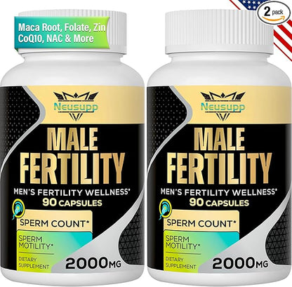 Fertility Supplements for Men, Male Prenatal Vitamins -Optimal Sperm Count, Motility and Strength, 2000MG Mens Fertility Supplements with Maca Root, Zin & Folate for Conception - 2 Months Supply