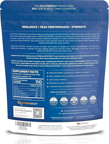 PureClean Protein 25G Organic Grass Fed Beef Bone Broth Protein from Swedish Cattle - Paleo, Keto-Friendly, Gluten-Free, Sugar-Free, Dairy-Free - Enhanced with Collagen Peptides - (6 Bags Unflavored)