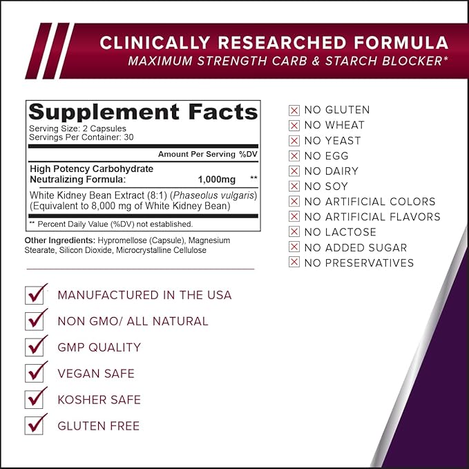 Carb Block Ultra White Kidney Bean Carb Blocker for Diet and Weight Loss Powerful Keto Diet Cheat Pills, 60 Veggie Caps