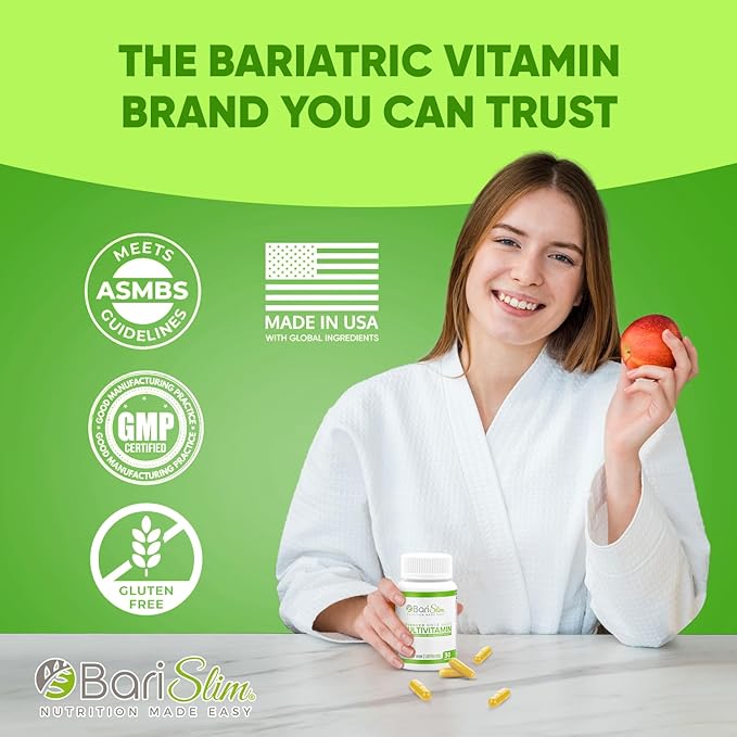 BariSlim Advanced Once Daily Bariatric Multivitamin Capsule - 45 mg of Iron - Bariatric Vitamin for Post Bariatric Surgery Including Gastric Bypass and Gastric Sleeve | 30 Day Supply