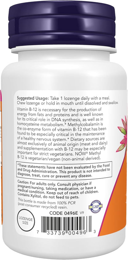NOW Foods Supplements, Methyl B-12 (Methylcobalamin) 5,000 mcg, Nervous System Health*, 60 Lozenges