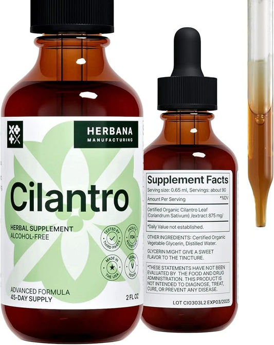Cilantro Leaf 2 fl oz Liquid Extract - Organic Coriandrum Sativum Drops for Body Cleansing & Detox - Natural Calming Herbal Tincture Supplement for Nervous System - High Potency - 45-Day Supply