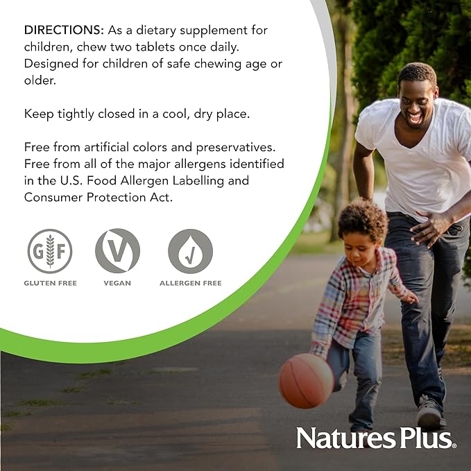 Natures Plus Animal Parade Gold Children's Multivitamin - Assorted Cherry, Orange & Grape Flavors - 60 Chewable Tablets, Pack of 2 - Vegetarian, Gluten Free - 60 Total Servings