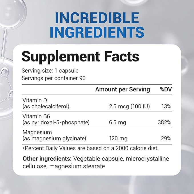 Dr. Berg Magnesium Glycinate with Vitamin D & B6 for Stress Relief, Calm, Relaxation, & Good Sleep* - 120 mg Magnesium Bisglycinate Capsules - High Absorption Chelated Magnesium Glycinate - 90 Caps