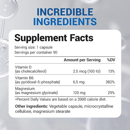 Dr. Berg Magnesium Glycinate with Vitamin D & B6 for Stress Relief, Calm, Relaxation, & Good Sleep* - 120 mg Magnesium Bisglycinate Capsules - High Absorption Chelated Magnesium Glycinate - 90 Caps