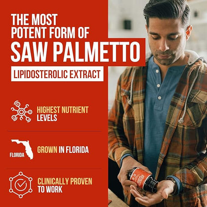 Saw Palmetto Extract – 10X Potency, Pharmaceutical Grade Strength - Plus Pumpkin Seed Oil - Supports Prostate Health, Relieves Urination Issues, Supports Hair Growth, DHT Blocker – 60 Softgels