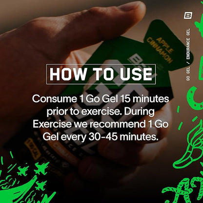 BARE PERFORMANCE NUTRITION, BPN Go Gel Endurance Gel, Vegan + Gluten Free Running Gel with 24g of Carbohydrates & 100 Calories per Gel Pack, 10 Single-Serving Gel Packs, Apple Cinnamon