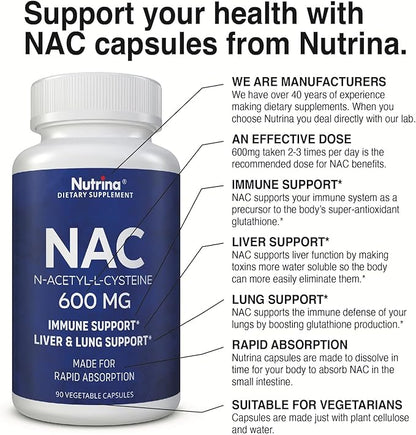 NAC 600 mg - NAC Supplement for Immune Support & Lung Health, Liver Support & Antioxidant* - Freeform N-Acetyl-L-Cysteine - 90 Capsules