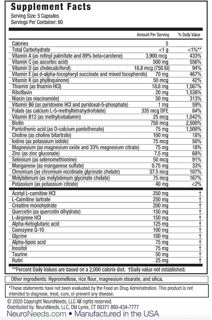 EnergyNeeds® 40 Active Ingredients Vitamin D, Vitamin B12, zinc, beta-Carotene