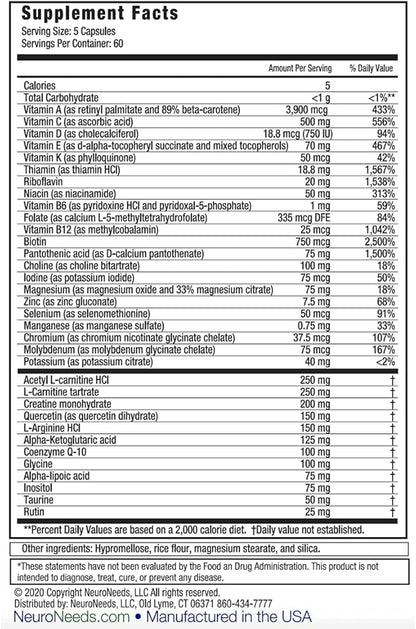 EnergyNeeds® 40 Active Ingredients Vitamin D, Vitamin B12, zinc, beta-Carotene