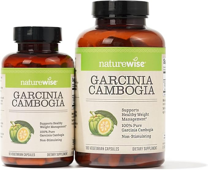 Naturewise Garcinia Cambogia with Natural Garcinia Cambogia Extract, 60% HCA Concentration, Natural Support for Weight Goals and Energy - Vegan, Non-GMO, Gluten Free - 90 Capsules[1-3 Month Supply]