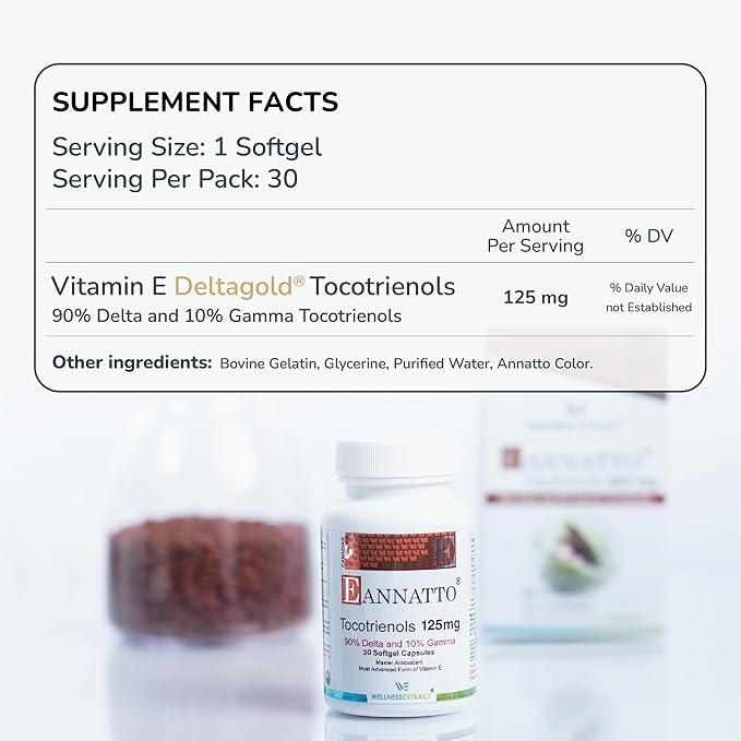 Eannatto Tocotrienols Vitamin E Supplements Tocopherol Free, Supports Immune Health, Non-GMO, Gluten Free & Antioxidant (125MG 30 Softgels)