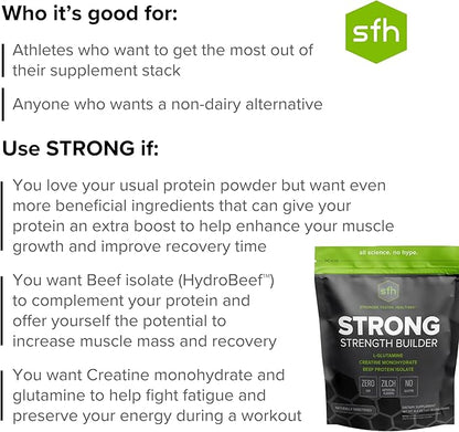SFH Strong Muscle Builder Creatine Glutamine & Serum Beef Protein for Lean Muscle Growth & Strength | Keto Creatine Workout Supplements for Men & Women | Free of Gluten Sugar Soy GMO (1.19lb Bag)