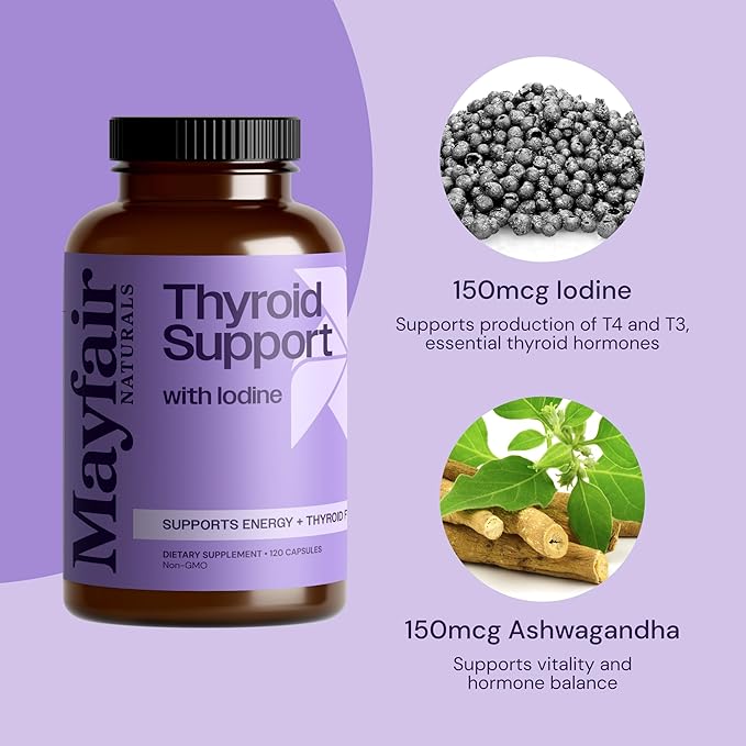 Thyroid Support with Iodine, Natural Supplement for Women and Men, Supports Energy and Thyroid Health, 120 Capsules