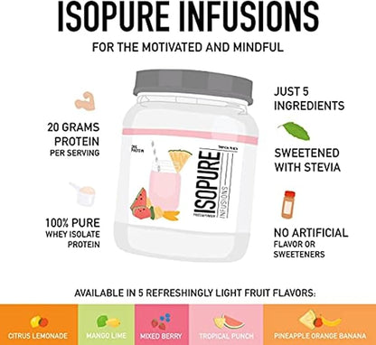 Isopure Protein Powder, Clear Whey Isolate Protein, Post Workout Recovery Drink Mix, Gluten Free with Zero Added Sugar, Infusions- Citrus Lemonade, 16 Servings, 0.88 pounds