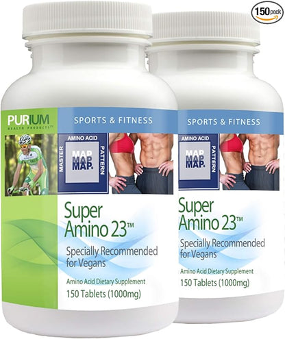Purium Super Amino 23 (2 Pack) - 150 Vegan Tablets - BCAA & Essential Amino Acid Dietary Supplement, Pre Workout, Recovery Aid, May Help Build Muscle - Gluten Free - 60 Total Servings