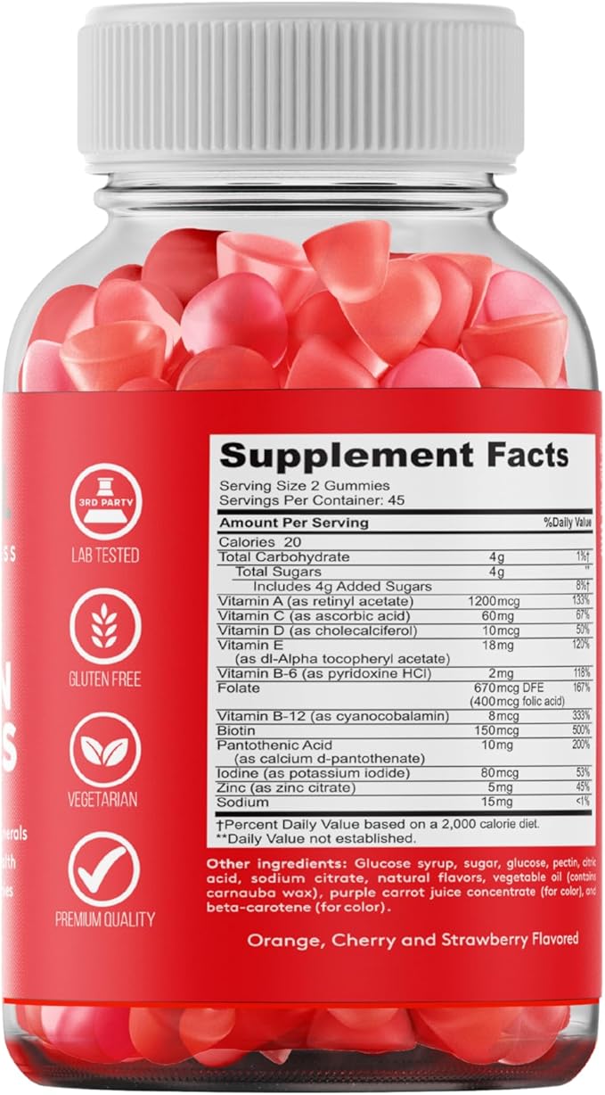 Multivitamin Gummies Daily Adult Gummy Vitamins for Men & Women - 90 Gummies - Nutritional Support with 13 Essential Vitamins and Minerals Made in USA